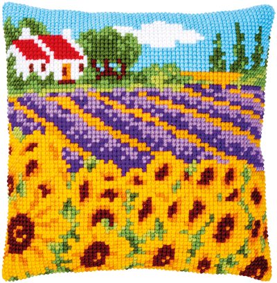 Kruissteekkussen pakket Zonnebloemenveld