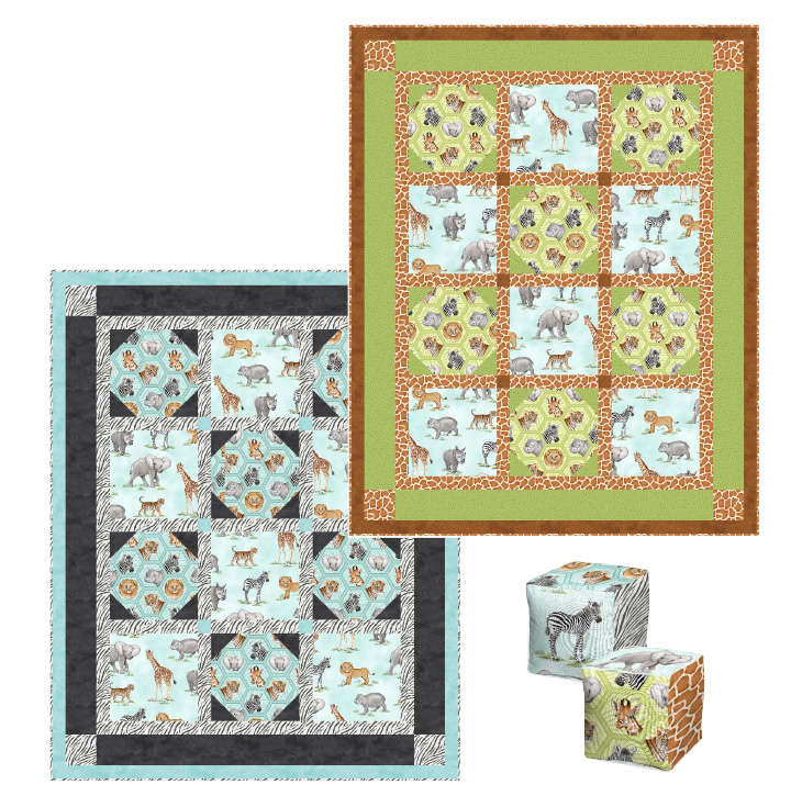 Licht groene stof met baby dieren afbeeldingen in hexagons Northcott