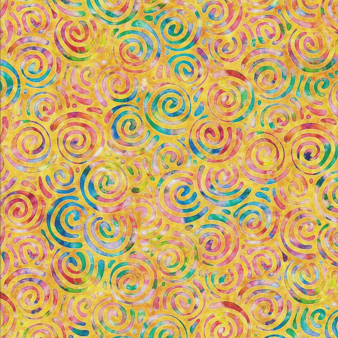 Warm gele stof met fel gekleurde swirls Hobby Time