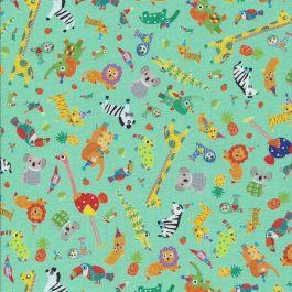 Zeegroene stof met dieren printjes-Quilting Treasures