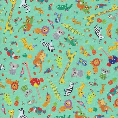 Zeegroene stof met dieren printjes-Quilting Treasures