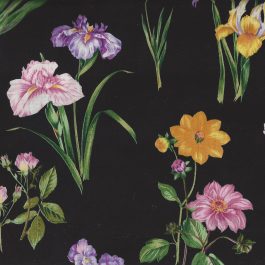 Zwarte stof met veel kleurige bloemen-Timeless Treasures