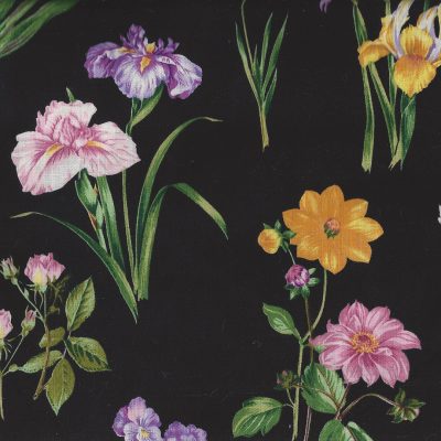 Zwarte stof met veel kleurige bloemen-Timeless Treasures