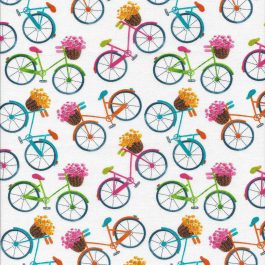 Witte stof met gekleurde fietsjes-Blank