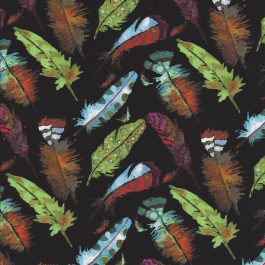 Zwarte quiltstof met gekleurde veren -Stof fabrics