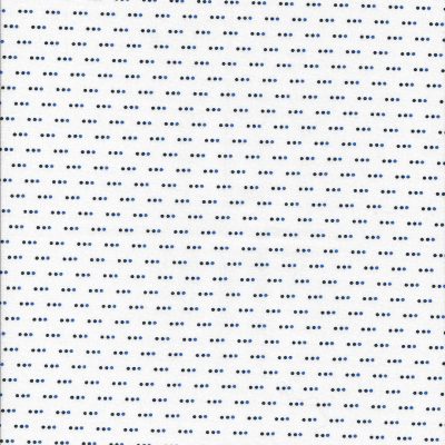 Witte stof met 3 blauw zwarte puntjes op rij